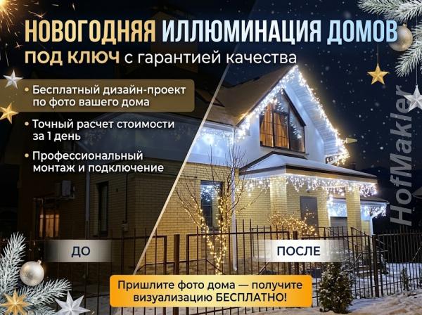 Новогодняя иллюминация домов под ключ Визуализация по фото бесплатно. Ростовская область,  Ростов-на-Дону